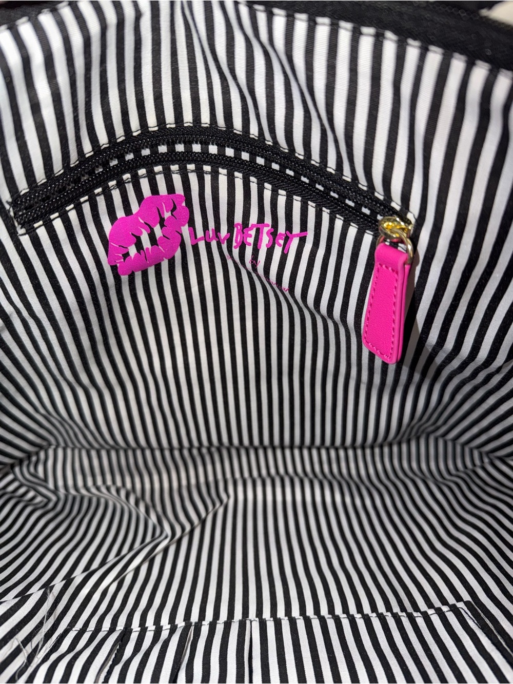 LUV Betsey by Betsey Johnson quilted chevron stripe tote bag with pink accents - Picture 6 of 8